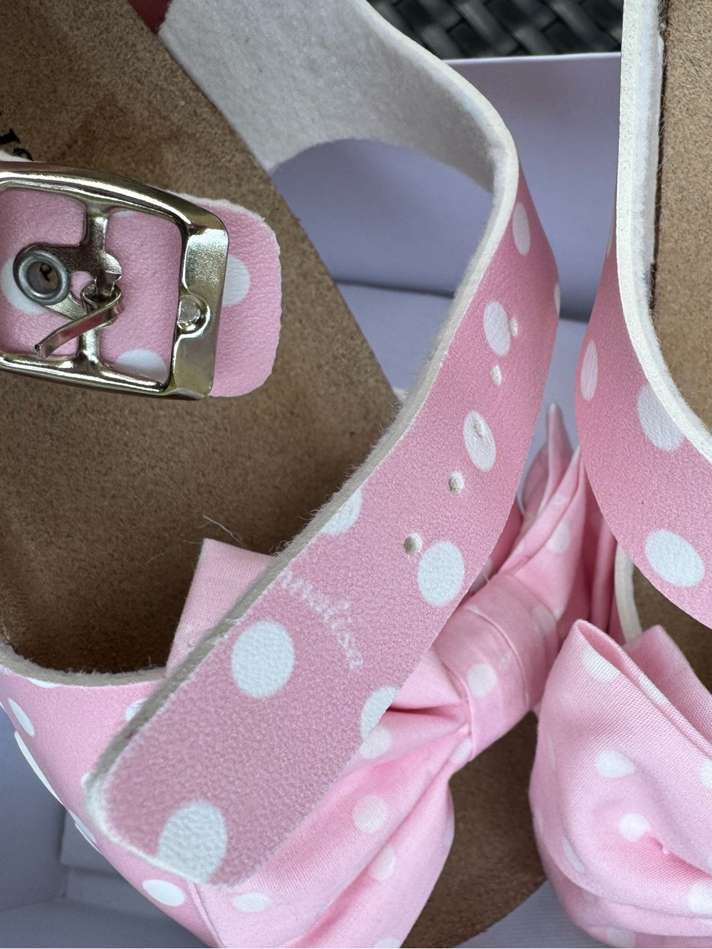 Monnalisa Girls Pink Polka Dot Bow Sandals, EU 34, Made in Italy - Picture 12 of 14